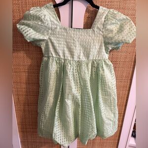 Joie Girls Green Gingham Puff Sleeve Bubble Hem Dress w/Back Bow Detail